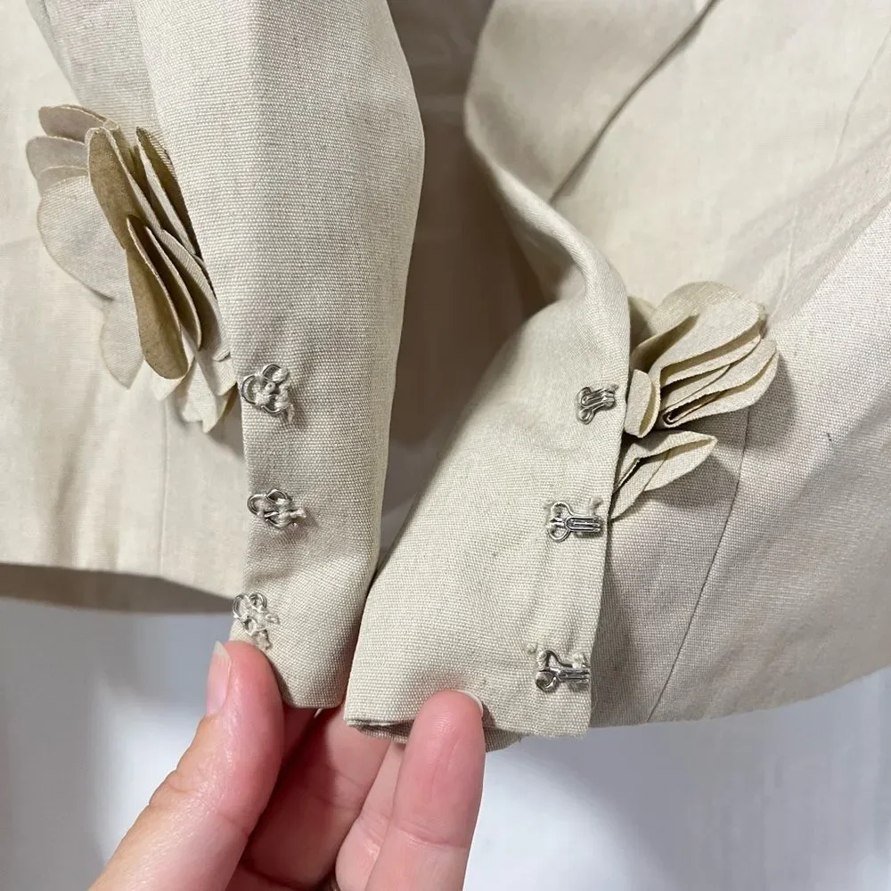 NWT ASOS Luxe 3D Flower Crop Blazer in Stone Tan size 10